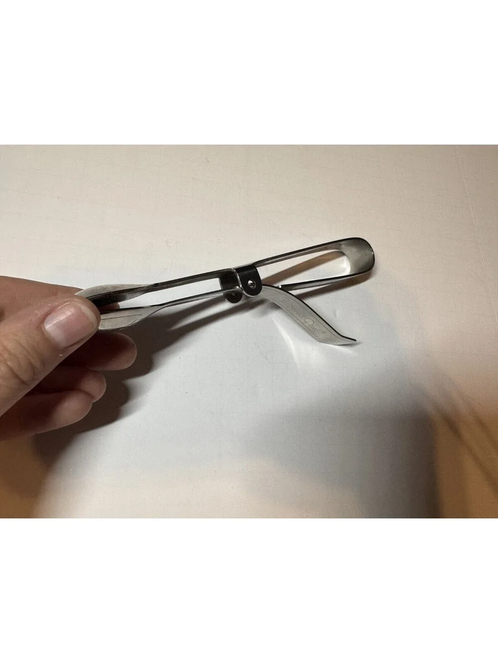 Pampered Chef Stainless Steel Double Spoon Serving Tongs Etched Retired 6.25